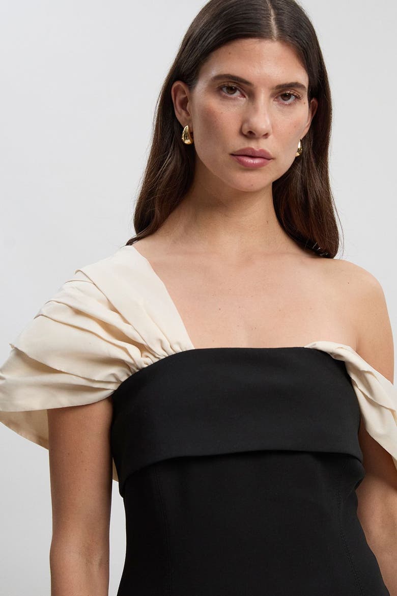 Tailored Taffeta Sleeve Maxi Dress, Alternate, color, Mono