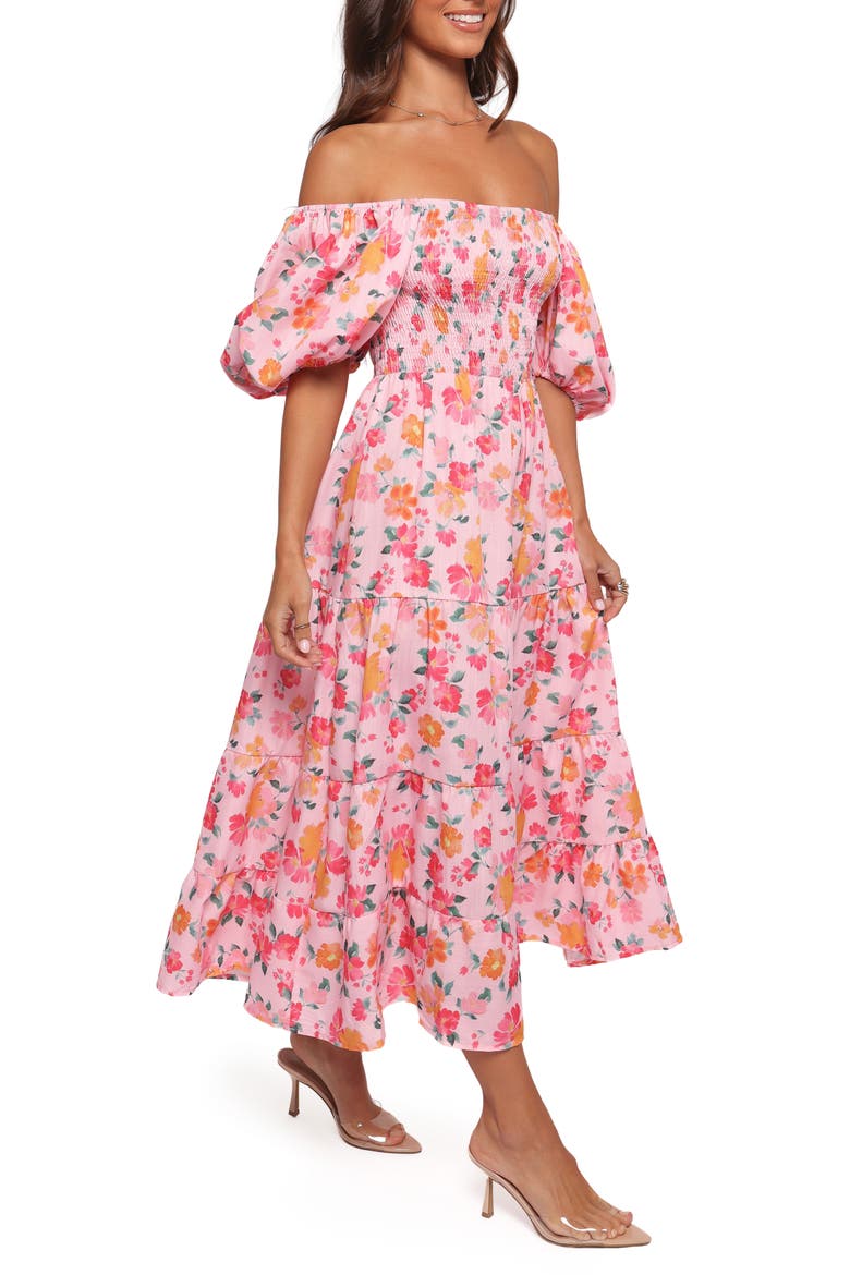 Soliel Floral Print Off the Shoulder Maxi Dress, Alternate, color, PINK FLORAL