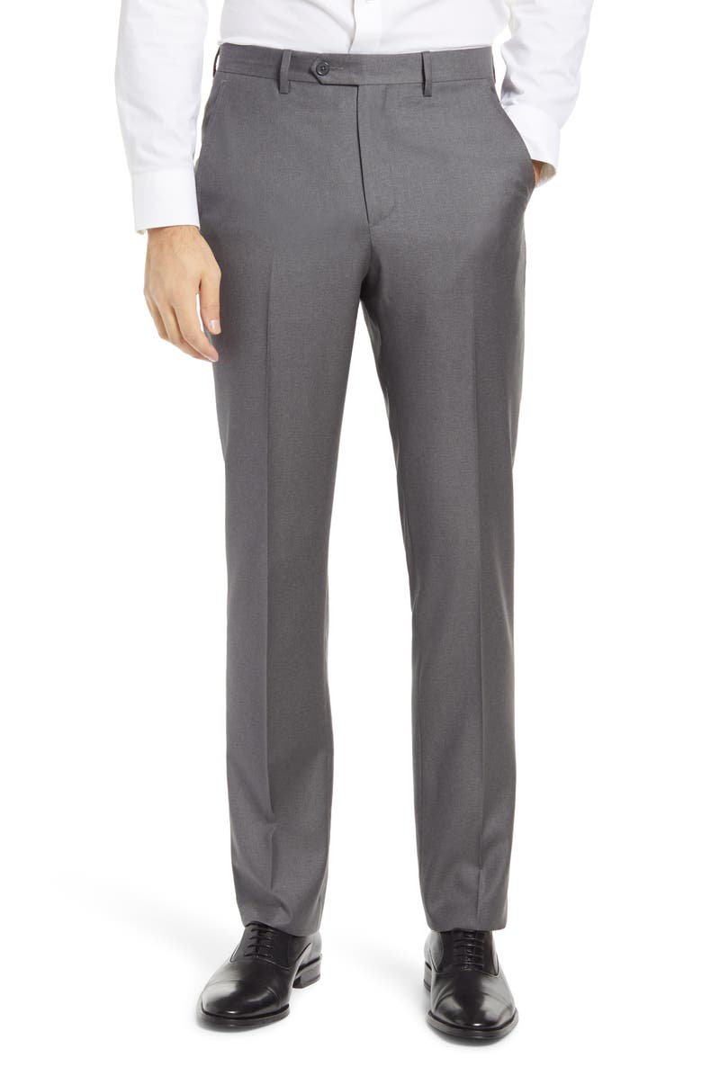 Santorelli Roma Flat Front Loro Piana Wool Serge Dress Pants, Main, color, Grey