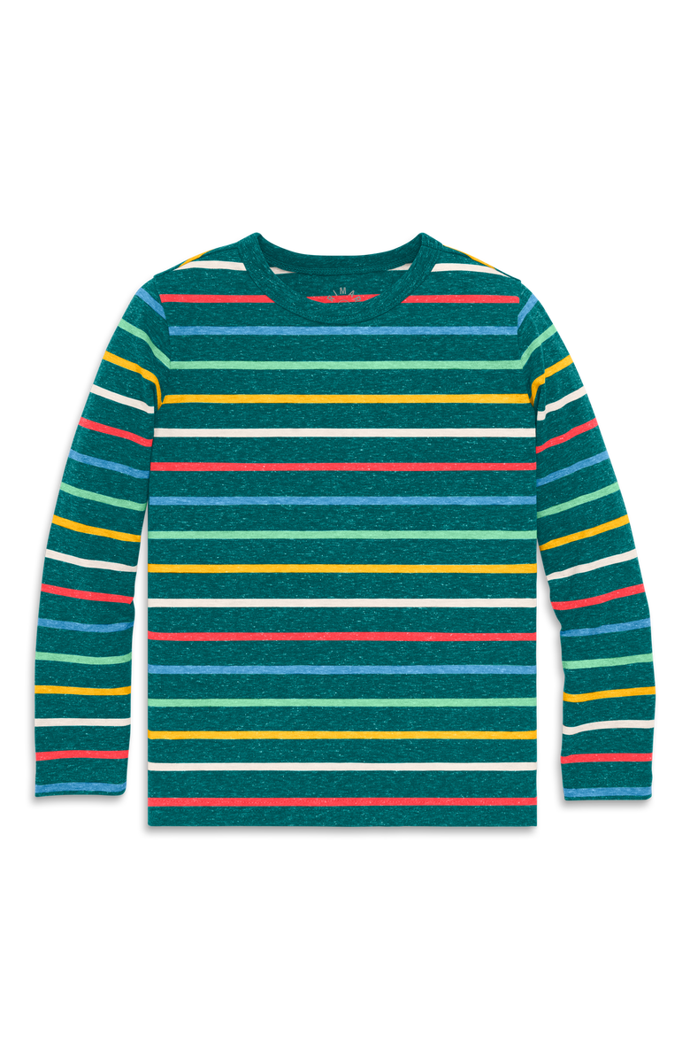 Primary Kids Heathered Long Sleeve Rainbow Stripe Tee, Main, color, Heathered Spruce Rainbow