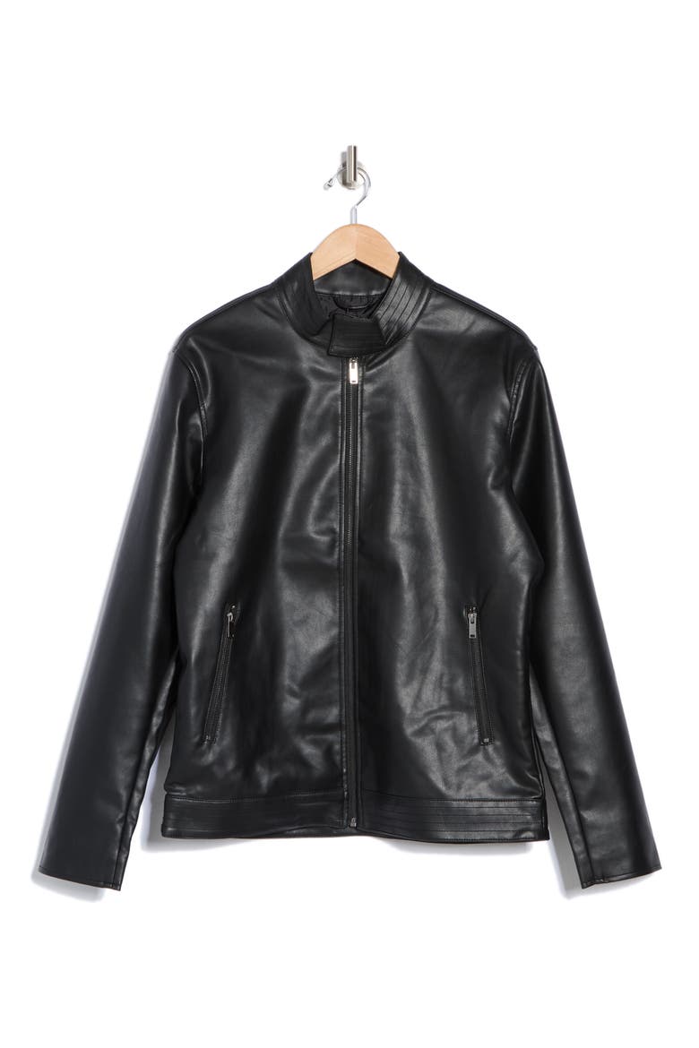 Faux Leather Racer Jacket, Alternate, color, BLACK