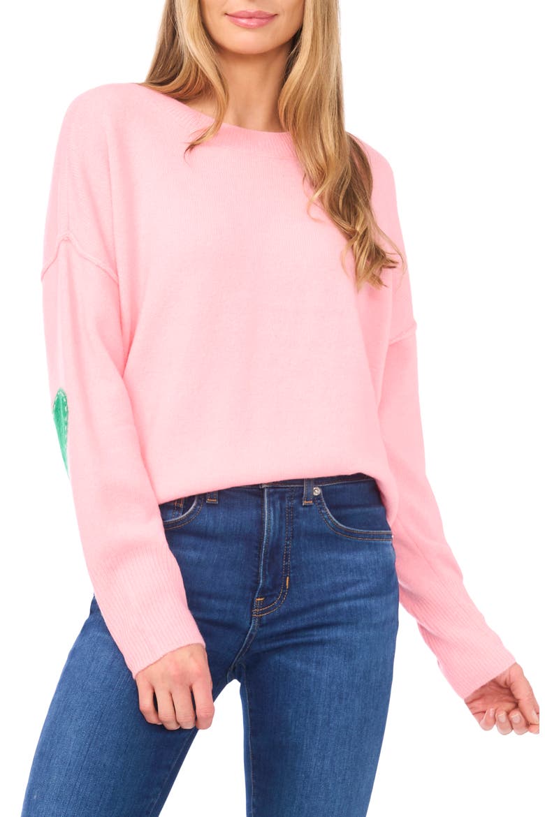 Heart Elbow Patch Sweater, Main, color, PRISM PINK