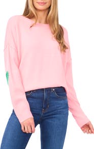 CeCe Heart Elbow Patch Sweater