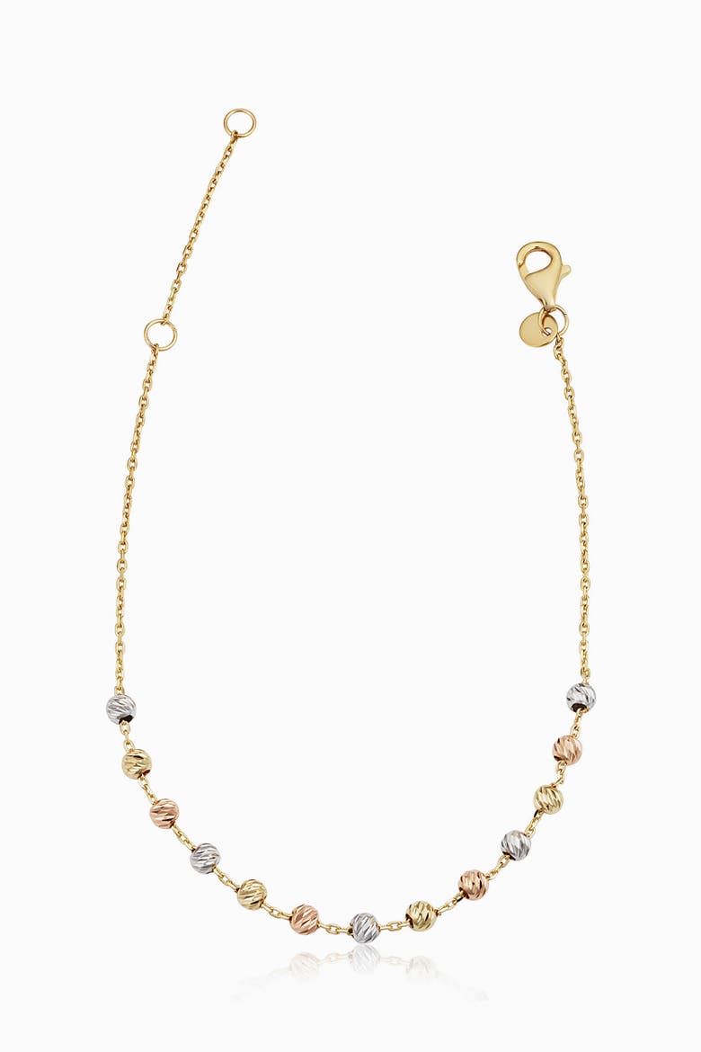 14K Tricolor Gold Celebration Ball Station Bracelet, Main, color, 14K Tricolor Gold