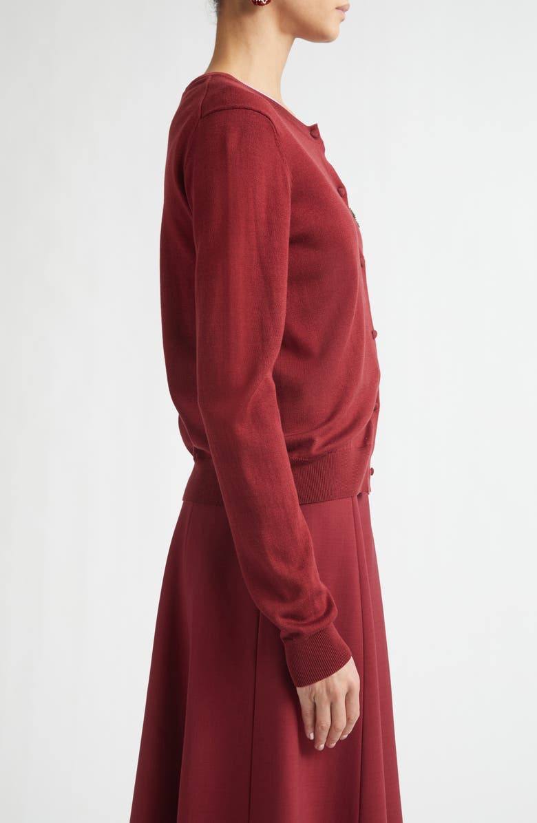 Carolina Herrera Crystal Embroidered Silk Cardigan, Alternate, color, Rioja Multi