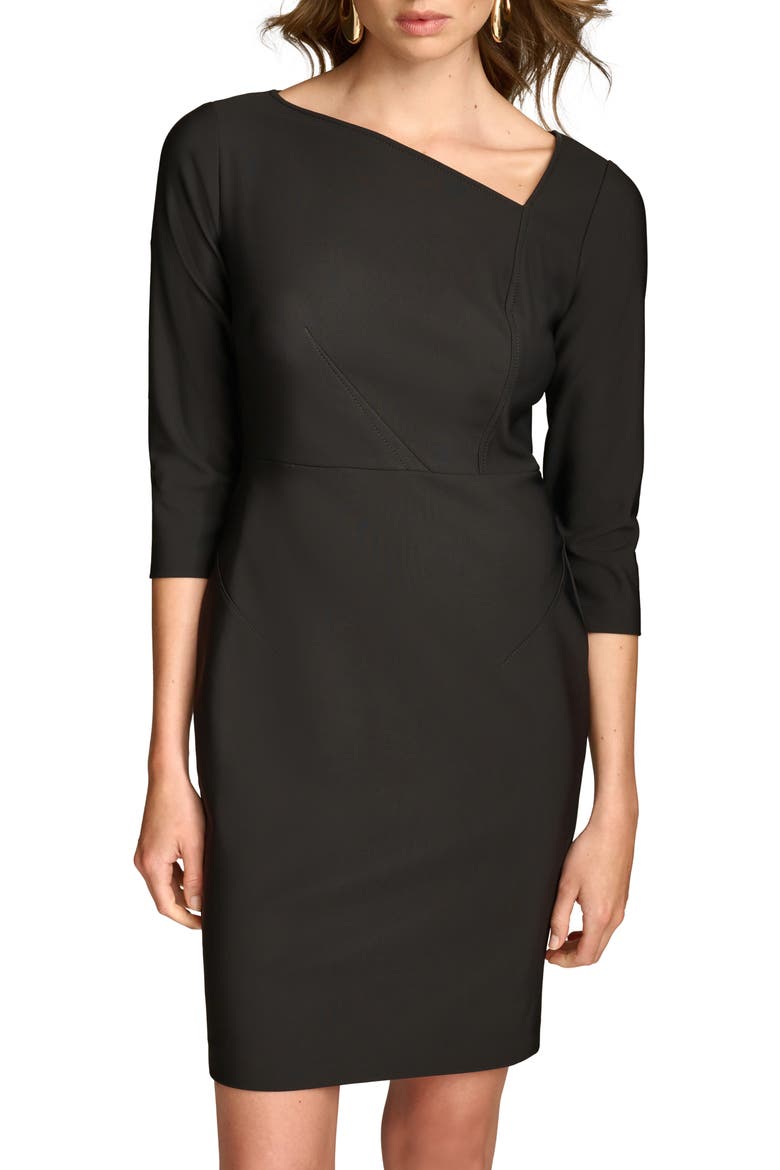 Asymmetric Neck Scuba Crepe Sheath DRess, Alternate, color, BLACK