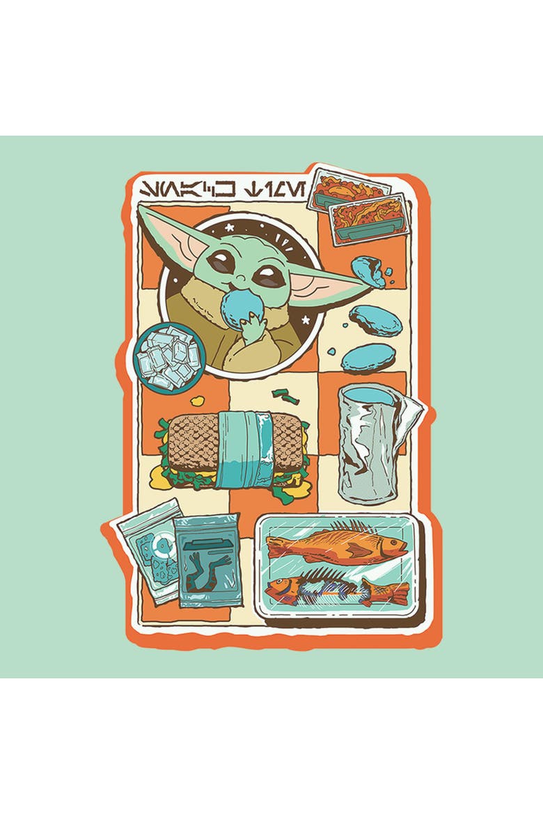 Girls Star Wars The Mandalorian and Grogu Snack Time Comic Foods T Shirt, Alternate, color, Mint