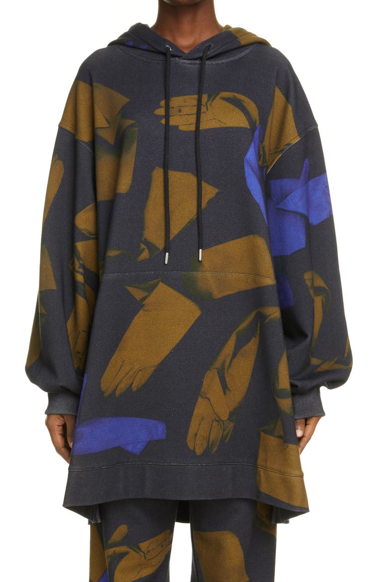 Hasper Gloves Print Oversize Cotton Hoodie, Main, color, BLACK