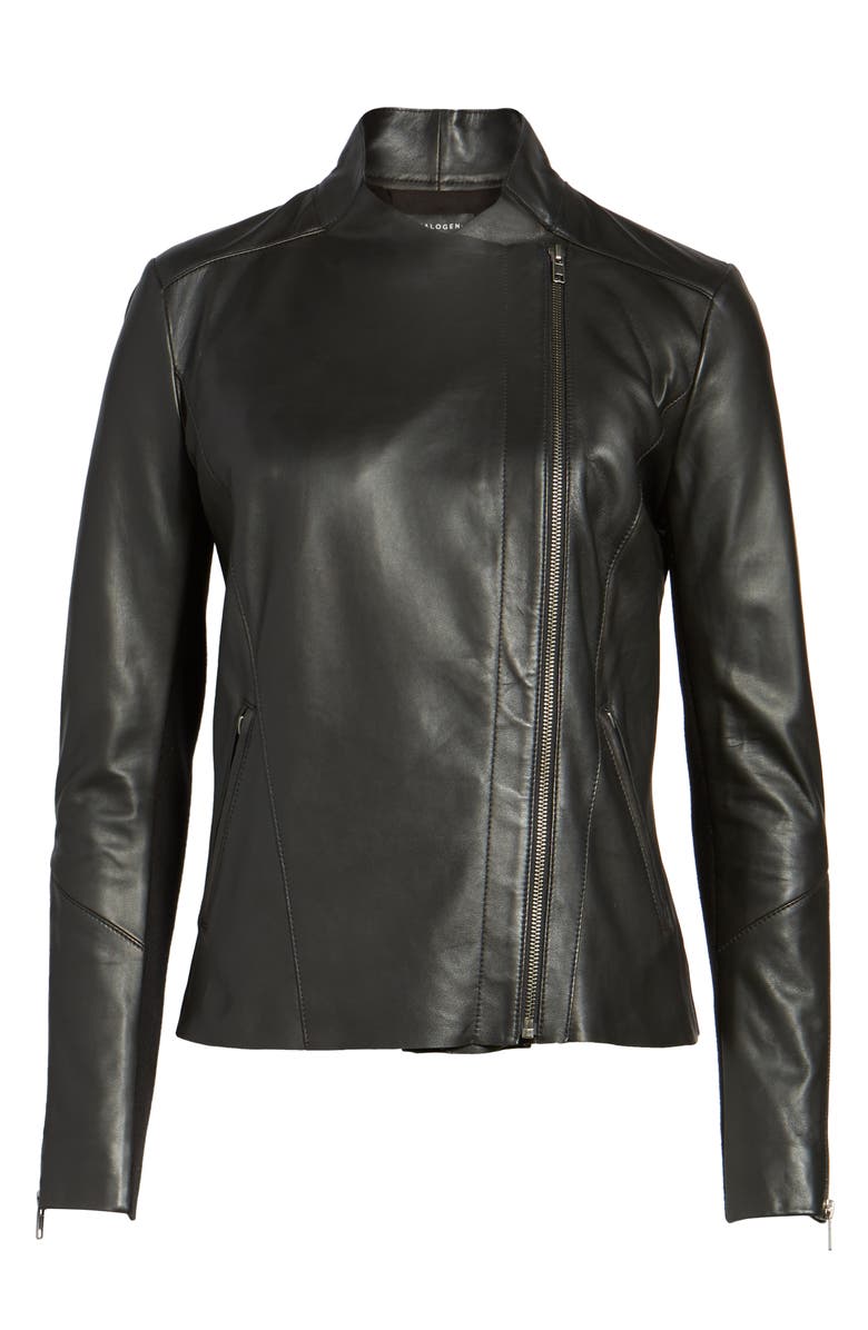 Halogen<sup>®</sup> Asymmetrical Leather Jacket, Alternate, color, 