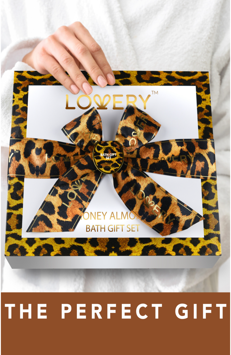 Lovery Luxe Leopard Honey Almond Bath Gift Box - 17Pc Home Spa Kit, Alternate, color, Leopard