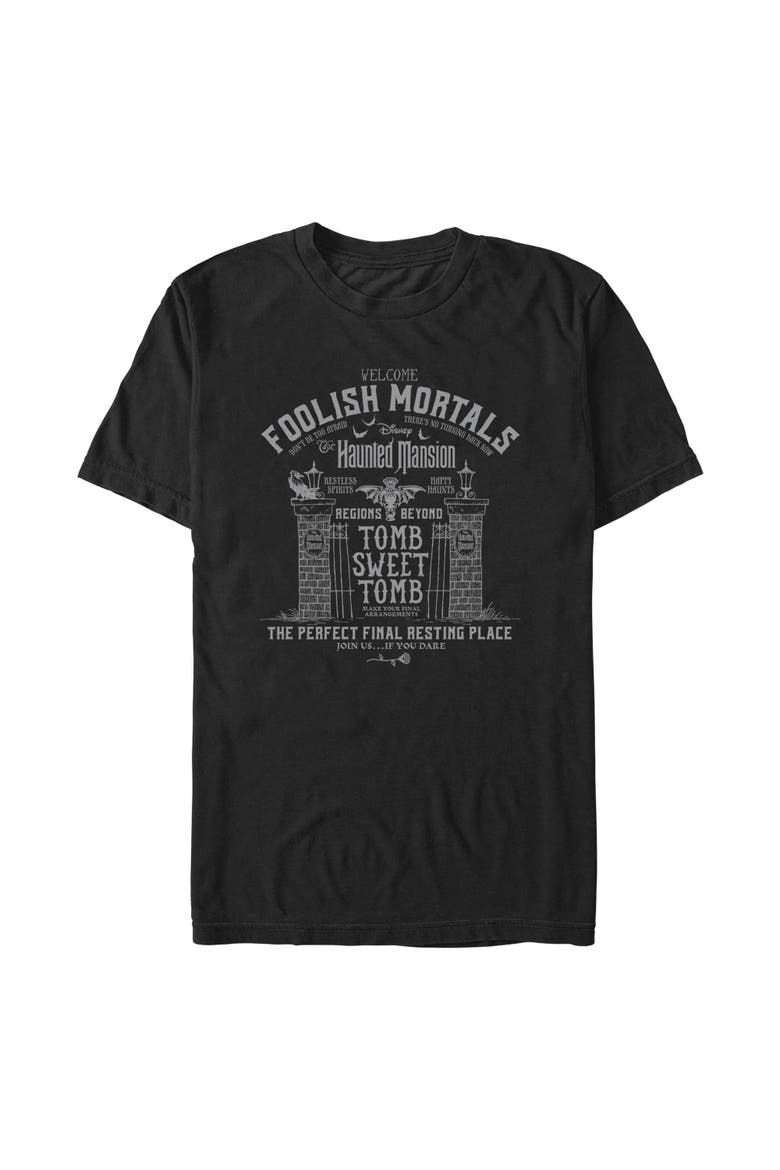 Men's Haunted Mansion Welcome Foolish Mortals T-Shirt, Main, color, Black