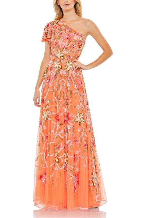 Mac Duggal One Shoulder Embellished A-line Gown In Coral