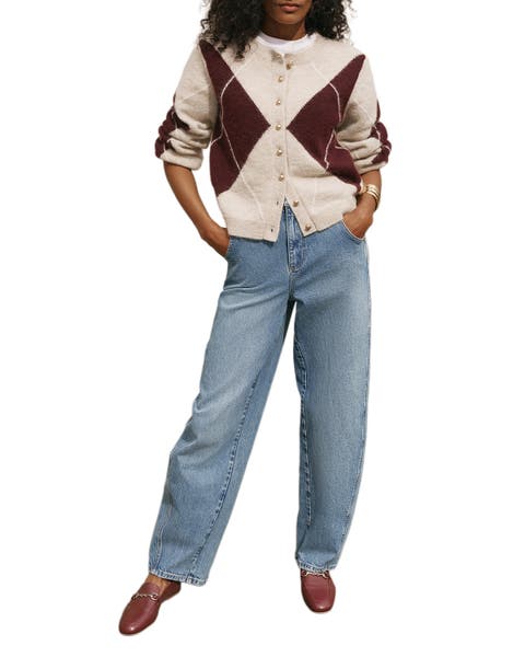 Wool Blend Argyle Cardigan