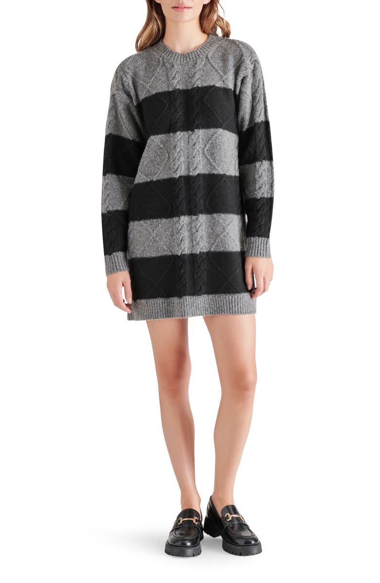 Steve Madden Rugby Stripe Long Sleeve Sweater Dress, Main, color, Zinc Heather