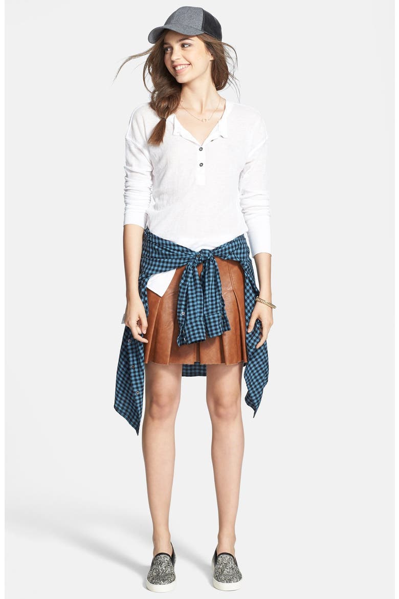 ASTR Faux Leather Pleat Front Skirt, Alternate, color, AMBER BROWN