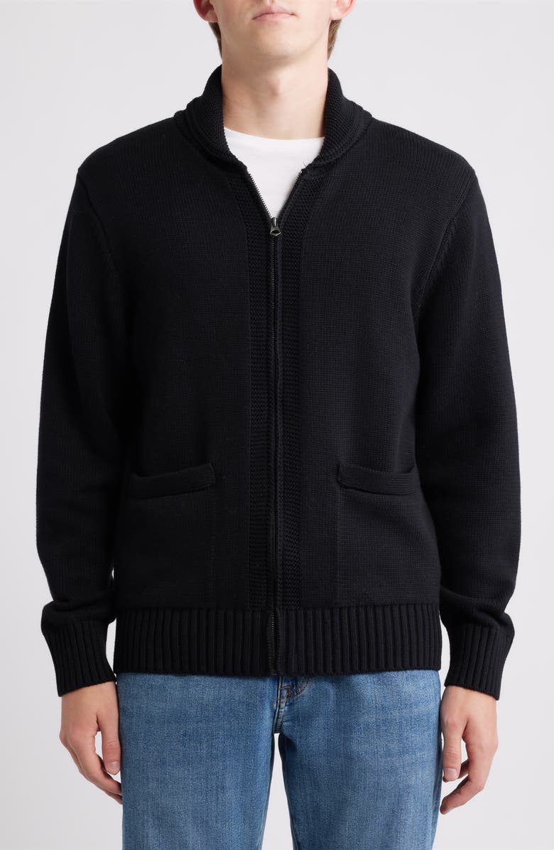 Schott NYC Cotton Zip Cardigan, Alternate, color, Black