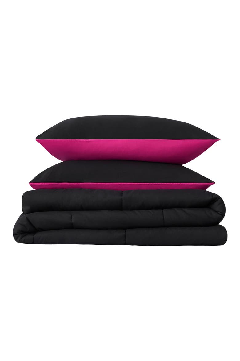 Reversible Comforter Set, Main, color, BLACK/HOT PINK