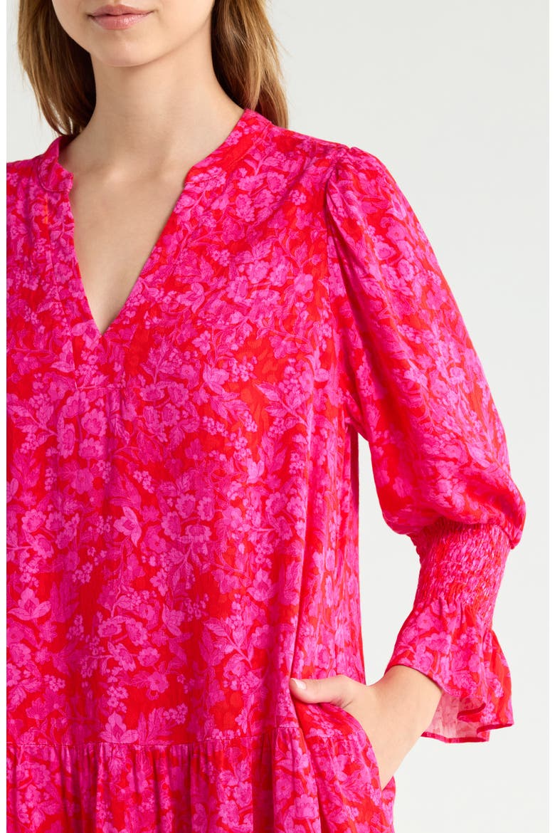 Anamy Floral Bell Sleeve Tiered Minidress, Alternate, color, RED-FUCHSIA