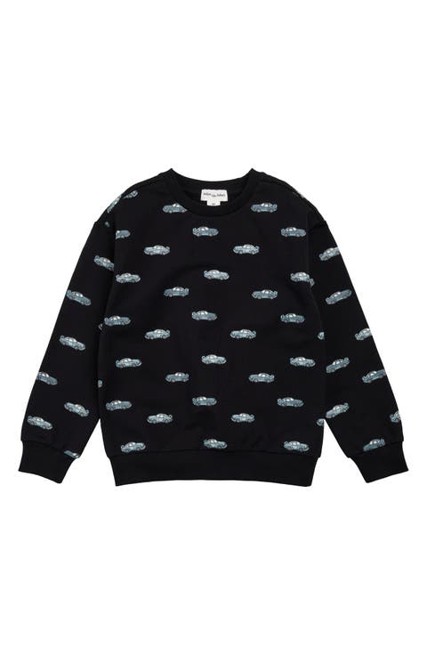 Kids' Racecar Print Stretch Organic Cotton French Terry Sweatshirt
