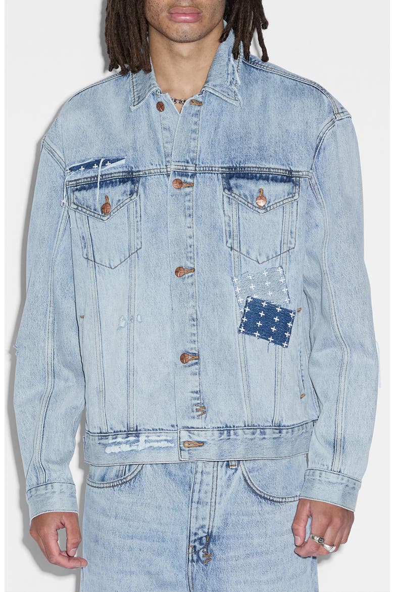 Oh G Oversize Rip & Repair Denim Trucker Jacket, Main, color, DENIM