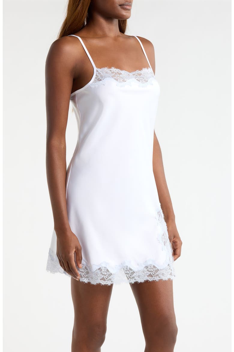 Lace Trim Satin Chemise, Alternate, color, WHITE