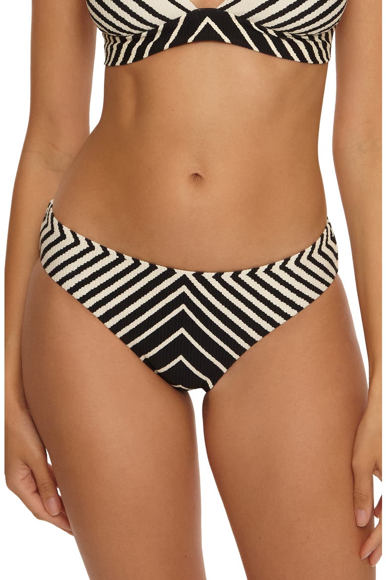 Net Stripe Rib Hipster Bikini Bottoms, Main, color, BLACK/ VANILLA