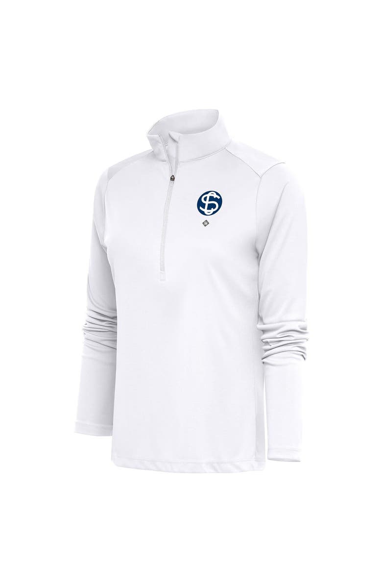 ANTIGUA Women's Antigua White Santa Clara Leopardos Tribute Half-Zip Pullover Top, Main, color, 