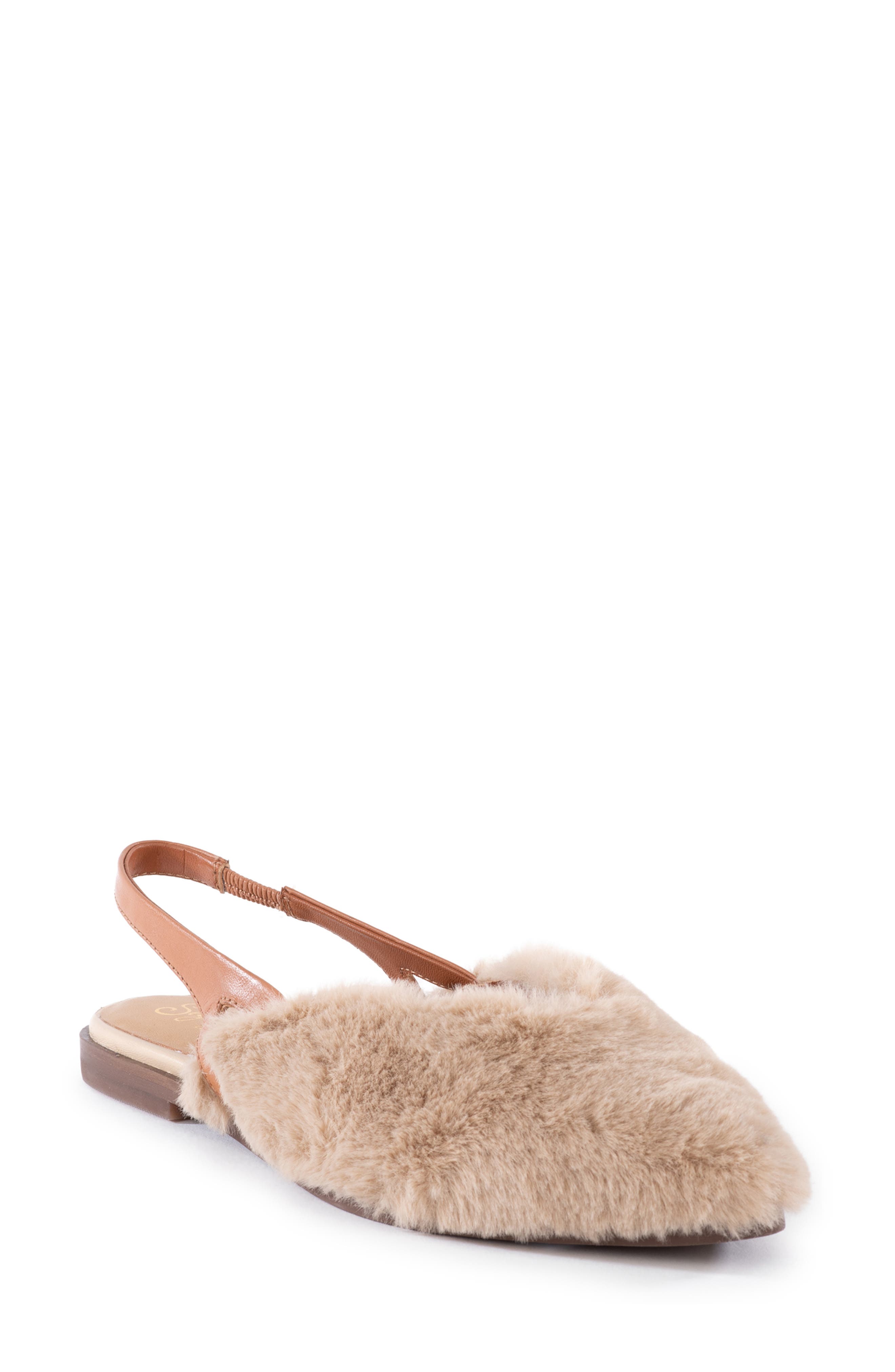 Seychelles Faux Shearling Pointed Toe Slingback Flat