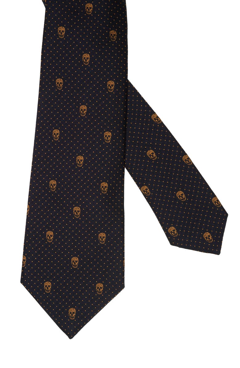 McQueen Alexander McQueen Skull Silk Tie, Alternate, color, Mid Blue/ Gold