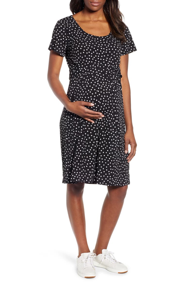 Busy Mommy Empire Waist Maternity/Nursing Dress, Main, color, BLACK