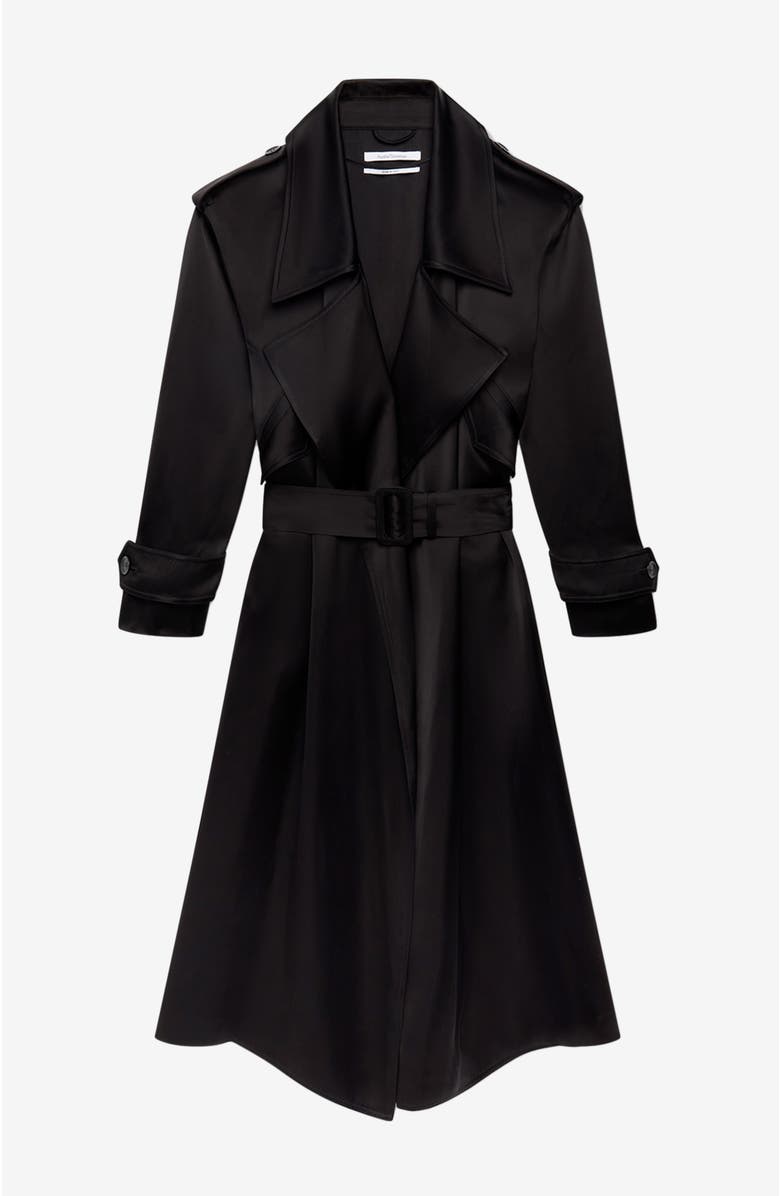 Another Tomorrow Satin Soft Trench, Alternate, color, Black