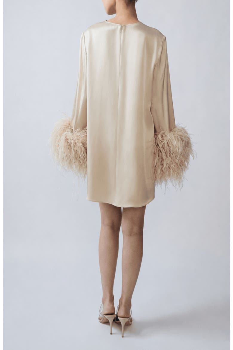 Satin Shift Dress With Feathers, Alternate, color, Sand