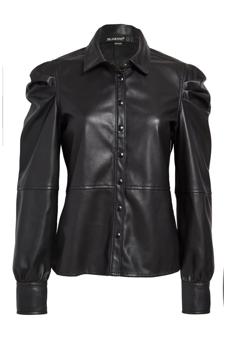 Faux Leather Puff Sleeve Shirt, Main, color, MOTIVATION