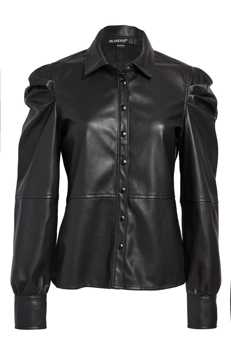 BLANKNYC Faux Leather Puff Sleeve Shirt, Main, color, 