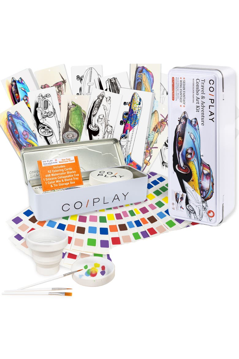 Watercolor Painting Art Kit Travel & Adventure Tin Box, Kids 6+, Main, color, Multicolored