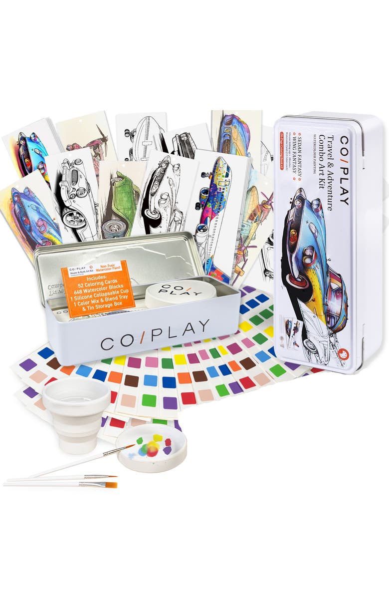 COIPLAY Watercolor Painting Art Kit Travel & Adventure Tin Box, Kids 6+, Main, color, Multicolored