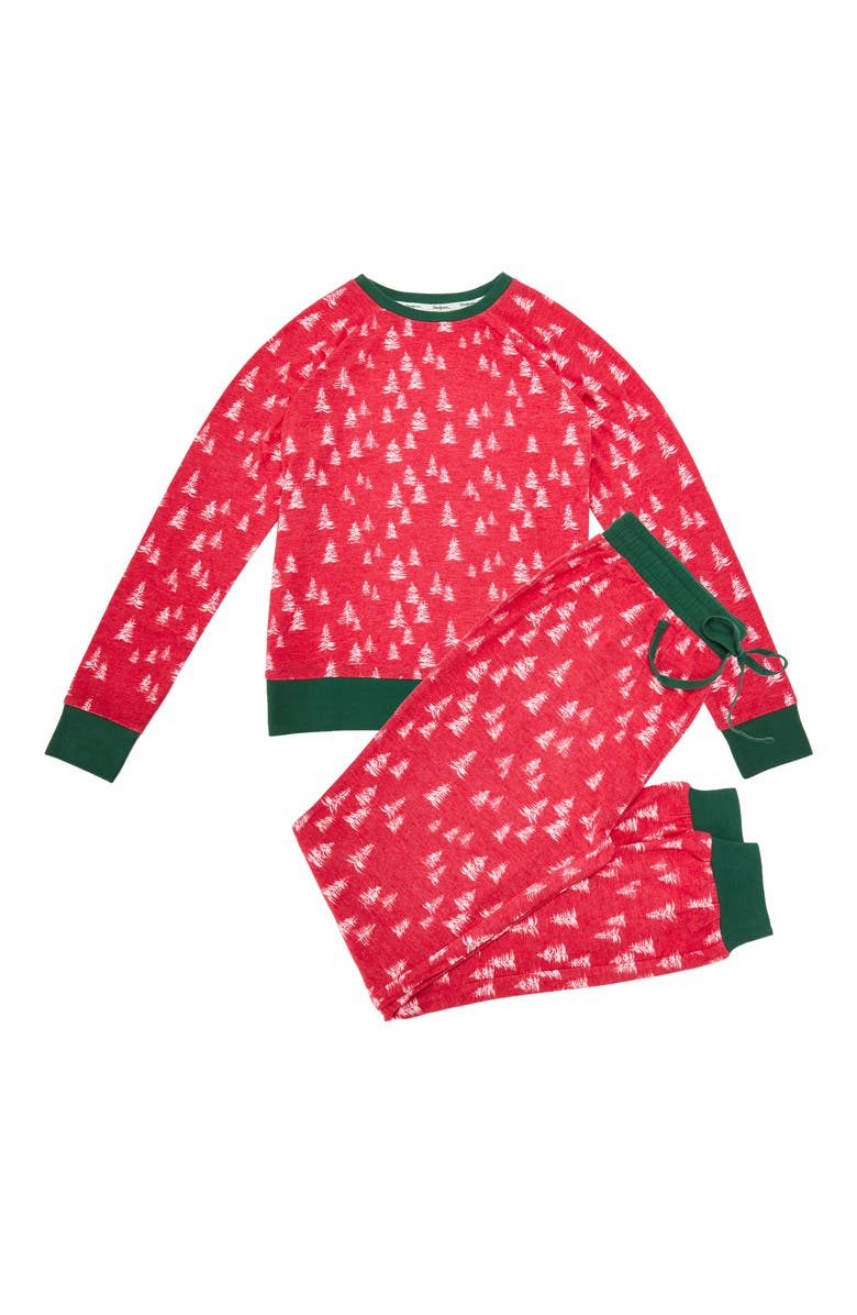 DEARFOAMS 2 Piece Holiday Trees Pajama Set, Main, color, Red