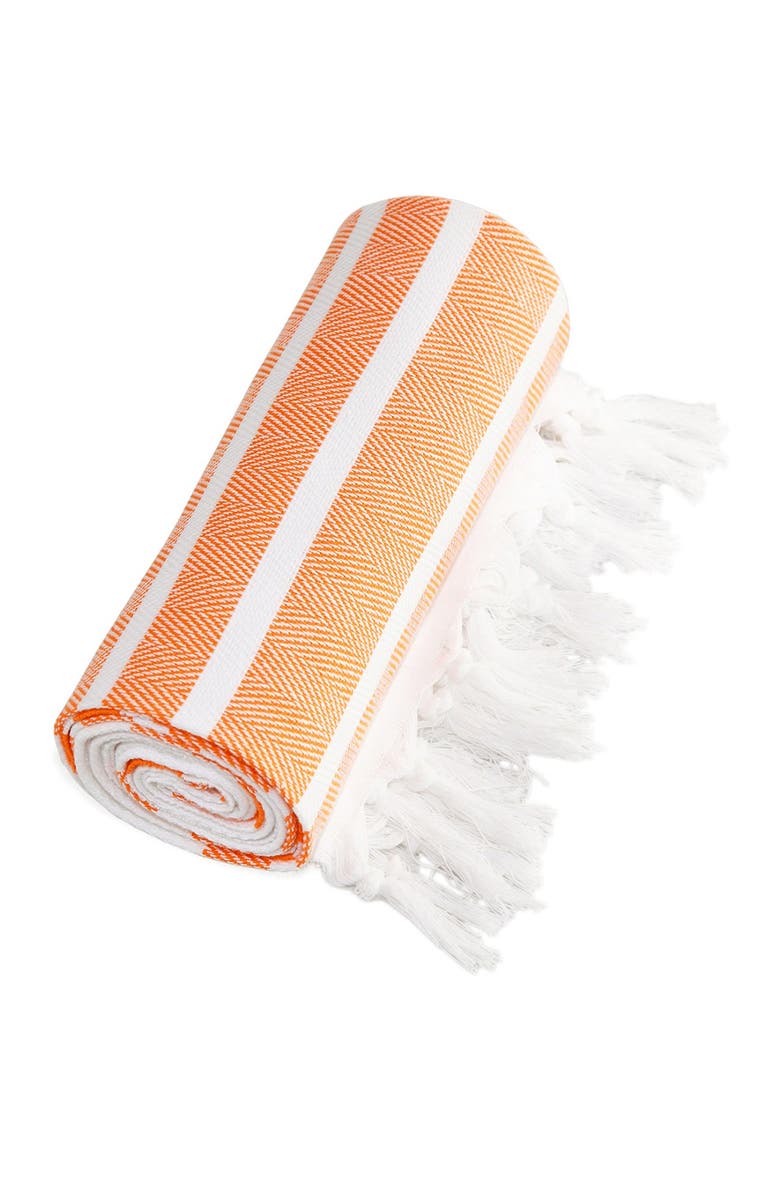 Linum Home Textiles 100% Turkish Cotton Herringbone Pestemal Beach Towel - Orange & White, Alternate, color, 