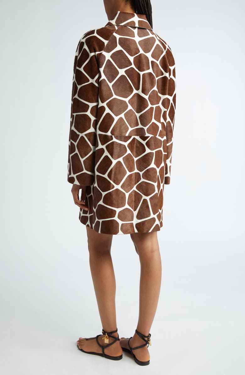 Michael Kors Collection Giraffe Print Genuine Calf Hair Balmacaan Coat, Alternate, color, 