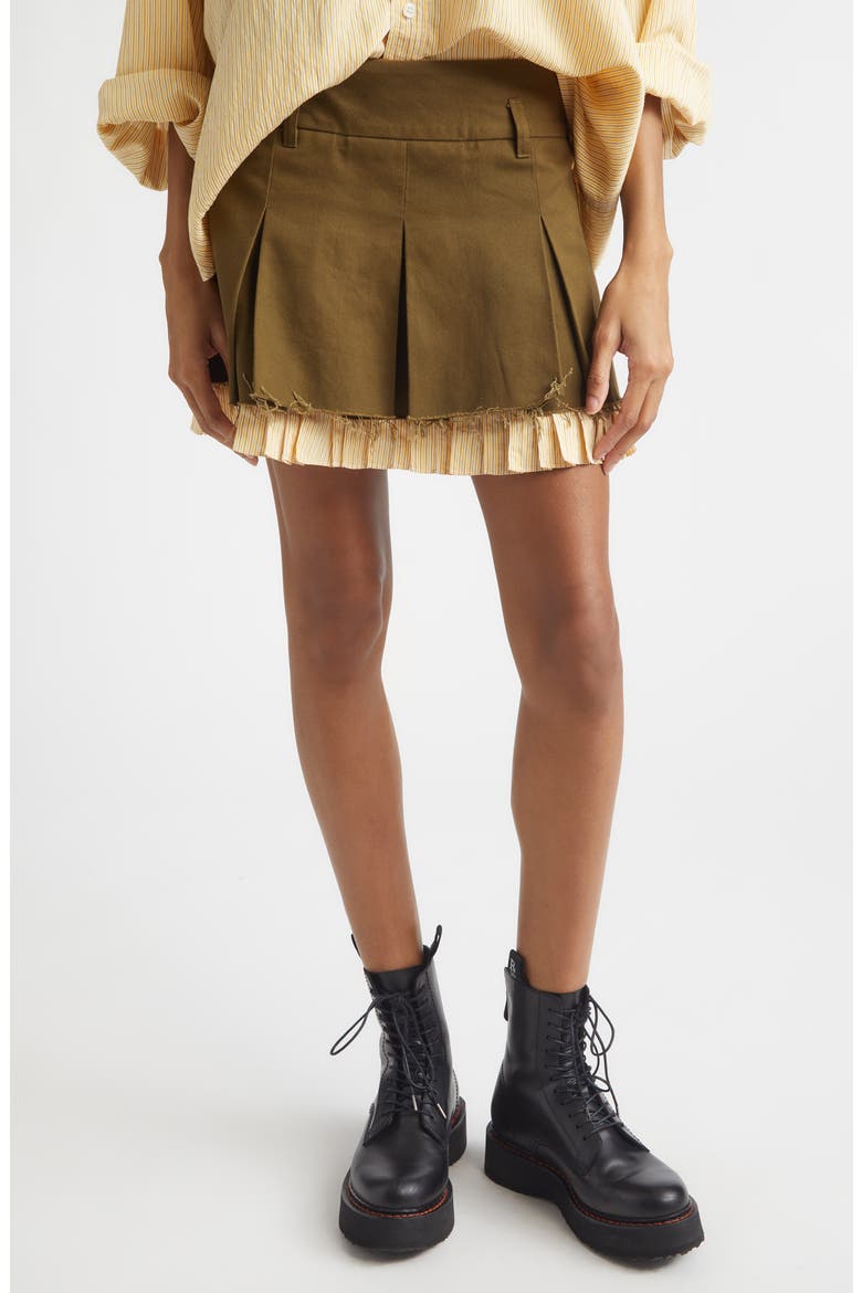 Pleated Layered Miniskirt, Main, color, OLIVE GREEN