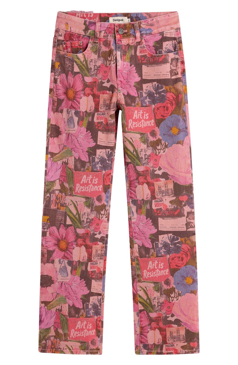 Desigual Patchwork Print Straight Leg Jeans, Alternate, color, 