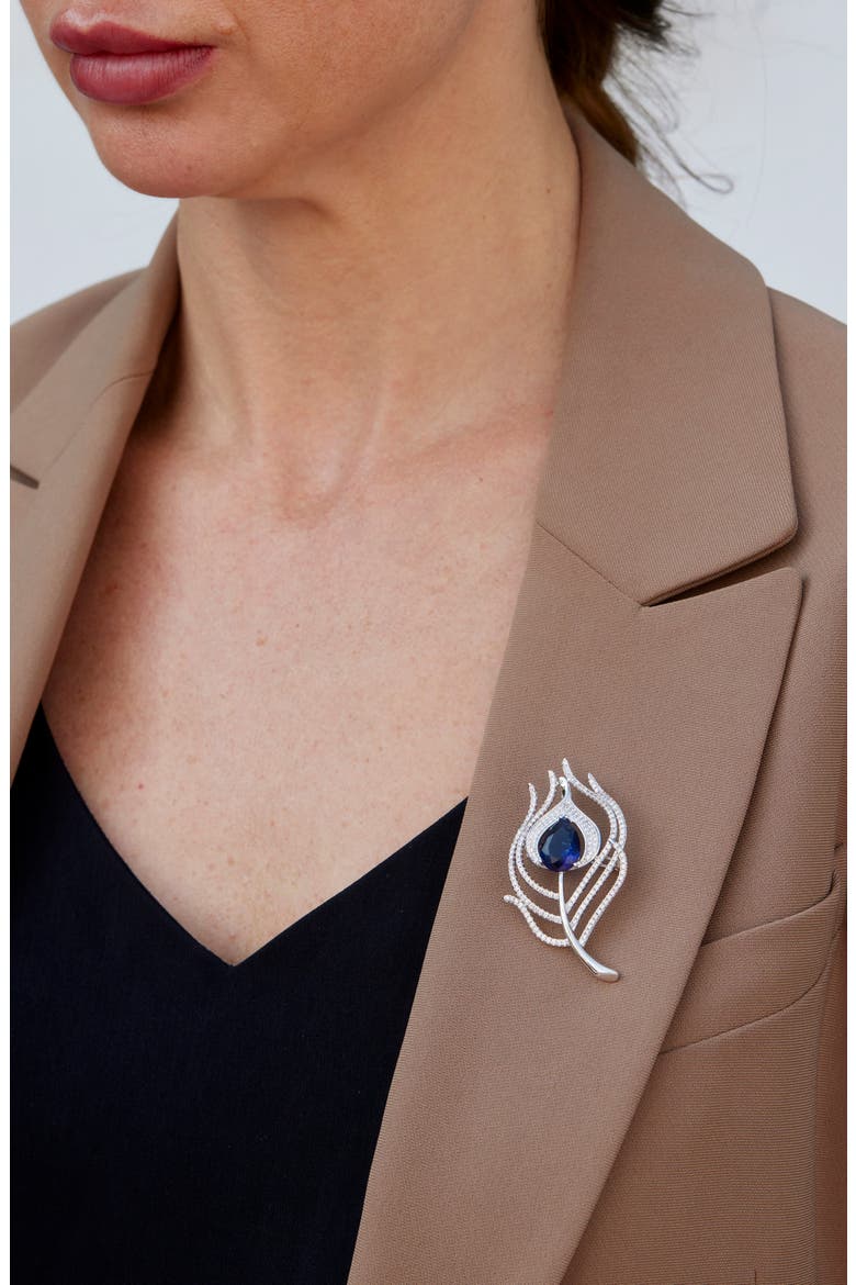 Peacock Feather Brooch, Alternate, color, WHITE