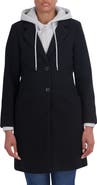 Sebby Faux Wool Single Breasted Coat with Hooded Bib
