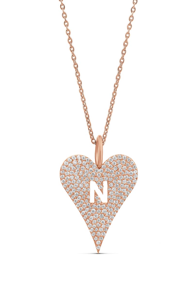 Heart Initial Cubic Zirconia Pavé Necklace, Main, color, ROSE