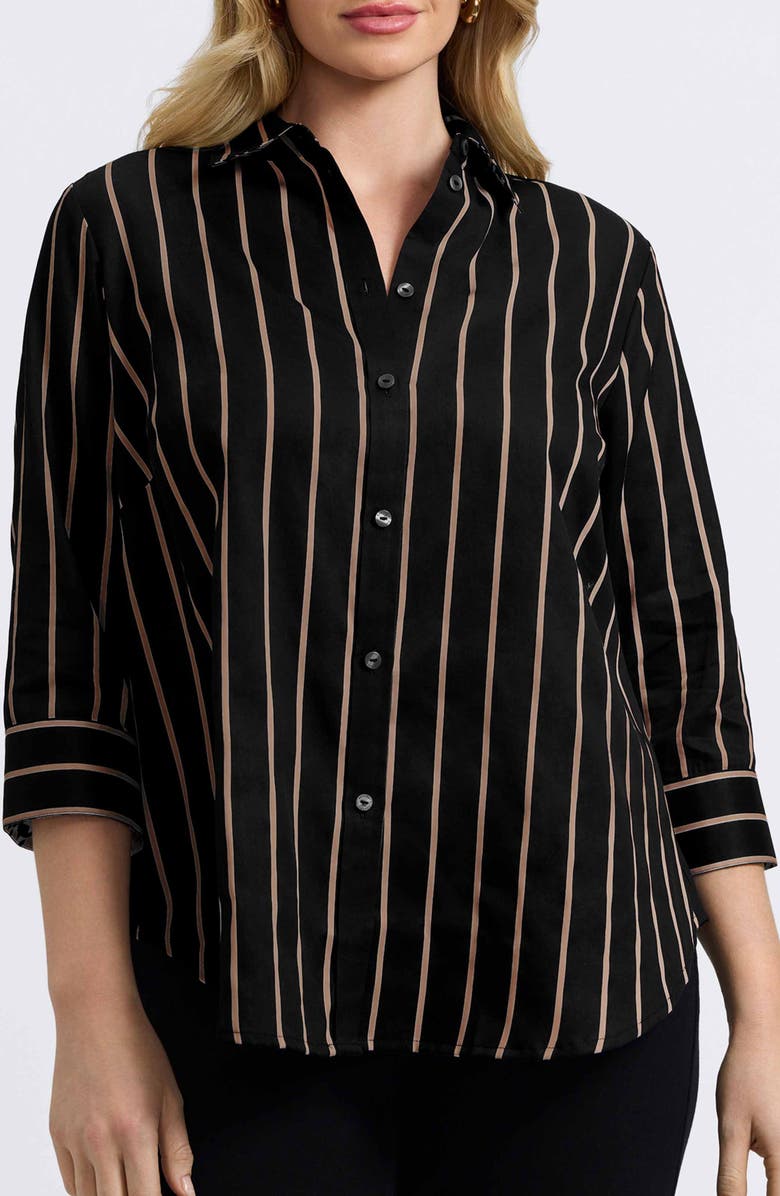 Foxcroft Margie Stripe Three-Quarter Sleeve Button-Up Shirt, Main, color, 