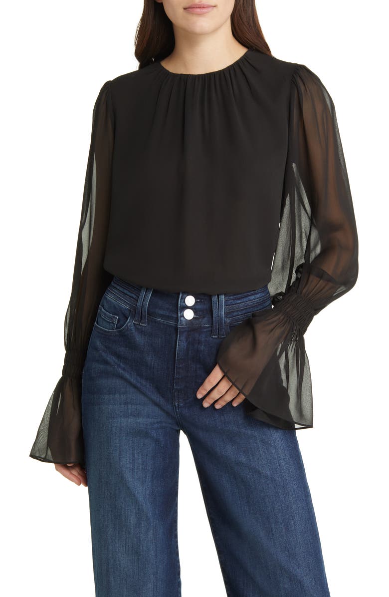 FRAME Ruffle Cuff Silk Georgette Blouse, Main, color,