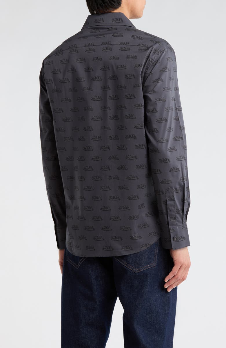Von Dutch Logo Print Button-Up Shirt, Alternate, color, Dk Grey Black