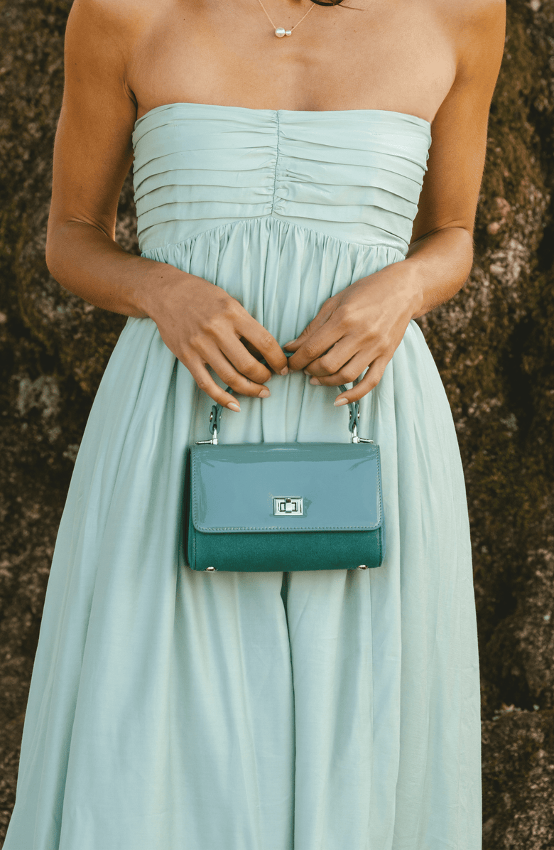 JURGI LILI Suede and Patent Leather Top Handle Mini Bag, Alternate, color, Mint