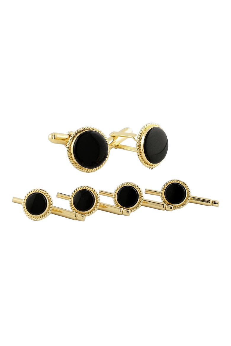 Men's Onyx Cuff Link & Stud Set, Main, color, GOLD