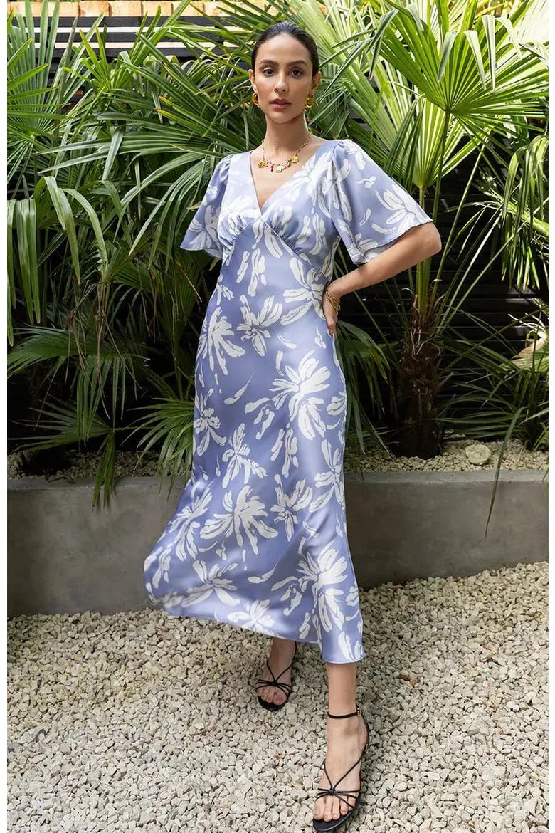 Ellis V-Neck Dress, Alternate, color, Blue Lily Print